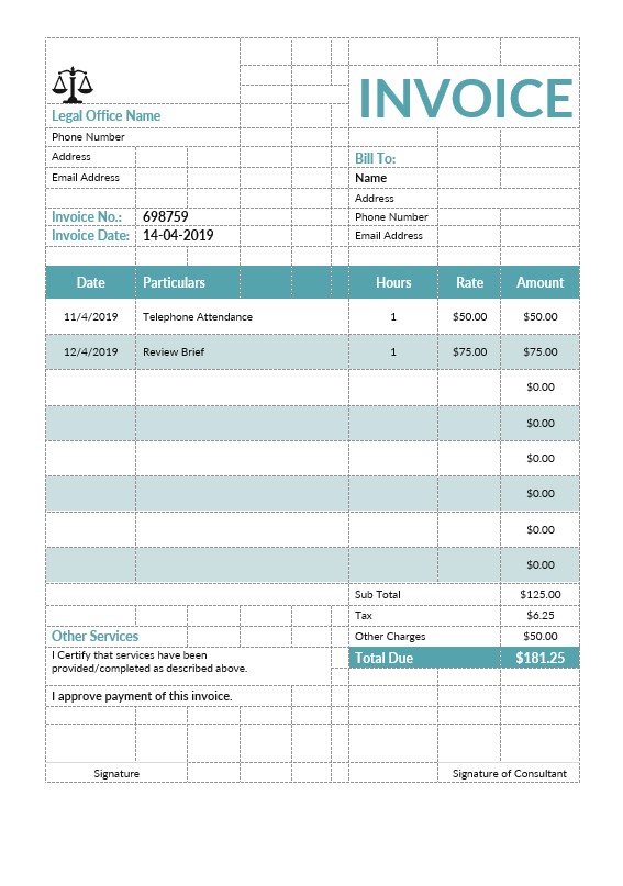 Legal Consulting Invoice Template PSD template